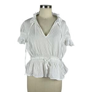 BY TIMO White Lace Peasant Blouse Short Sleeve Cropped Ties Size‎ Large